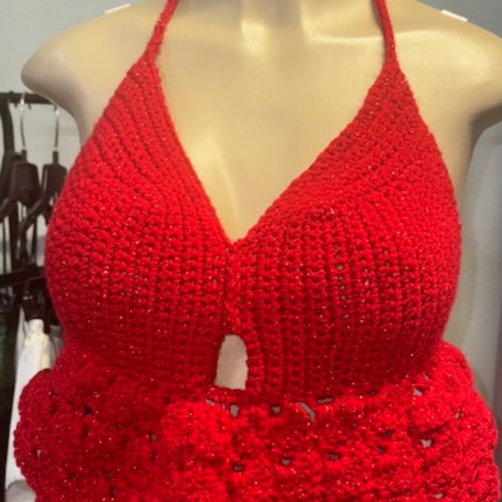 Red Crocheted Halter Top